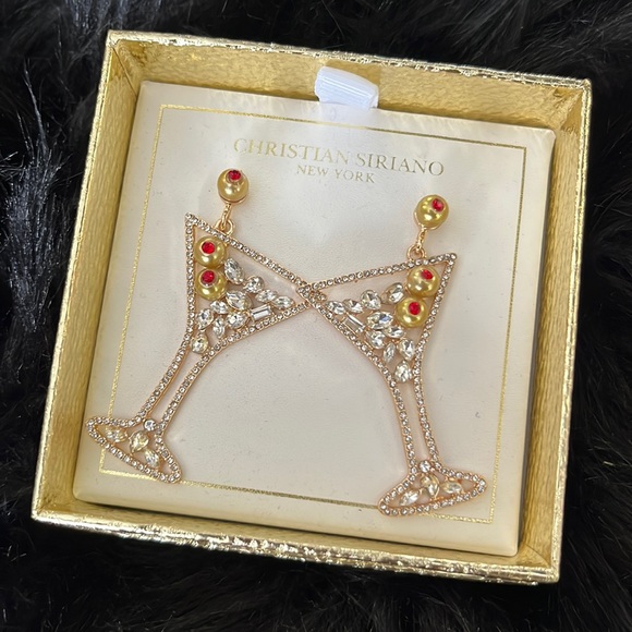 Christian Siriano Jewelry Rhinestone Martini Glass Gold Tone